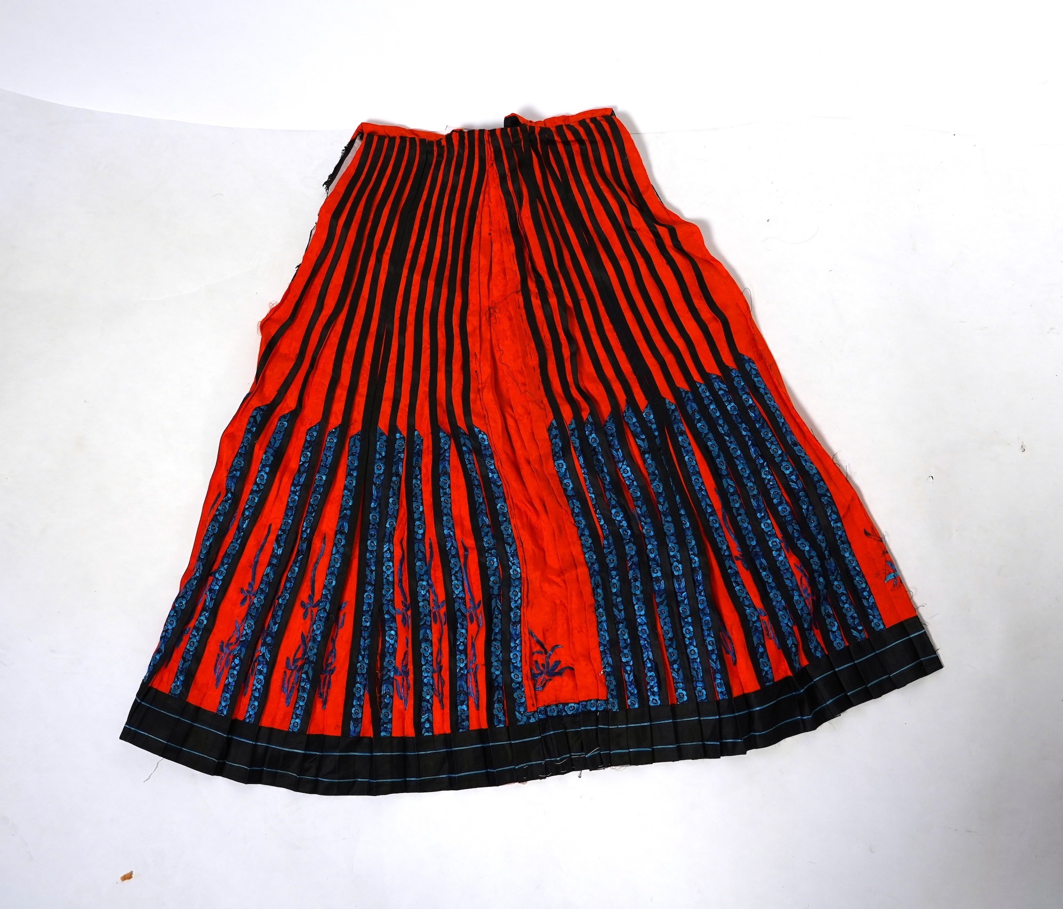 A late 19th century Chinese embroidered skirt, now made into a tunic